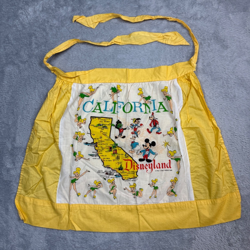 Vintage Disneyland California Map Apron Womens OS Yellow Tinker Bell Mickey 60s